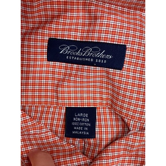 SET (2) Brooks Brothers 346 - Sz Large - Linen Shirt & Button Down Orange Plaid - Picture 3 of 13